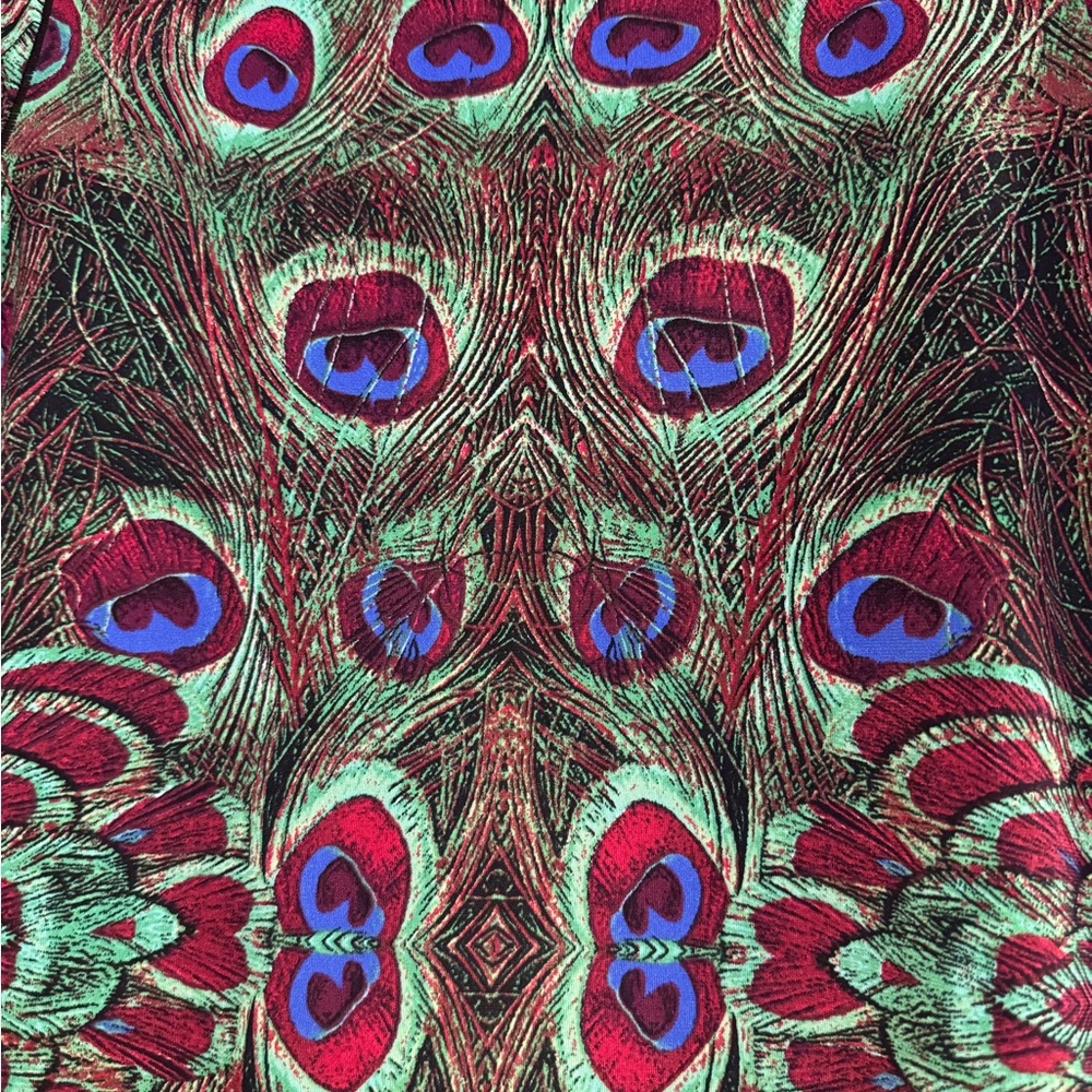 Eva Varro Green Peacock Print Tunic Top Shirt Sz S Small V Open Back Abstract - Picture 5 of 8